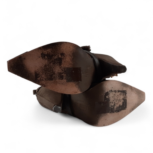 IVY KIRZHNER Shearling Rose Gold Harness Stud Leather Olive Brown Heeled Boot 8 - Picture 11 of 14